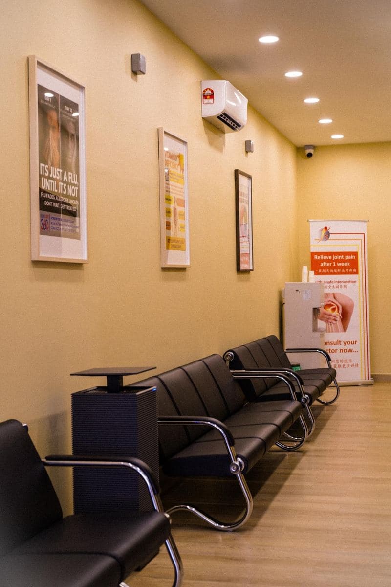 Waiting area with rows of seats
